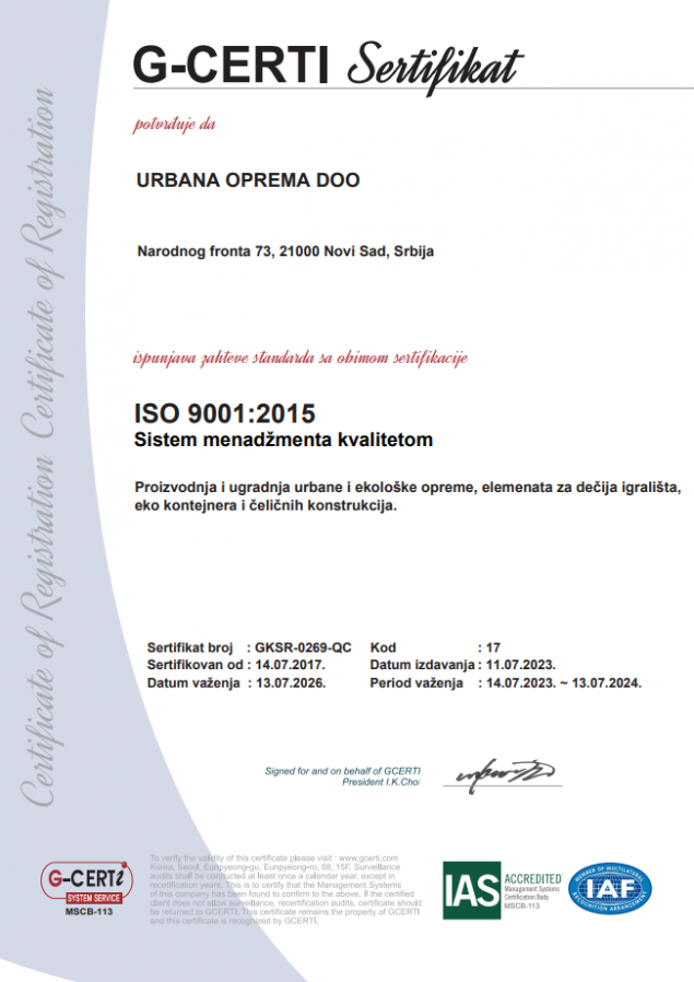 ISO 9001_Urbana oprema 2023 ISO 9001_Urbana oprema 2023